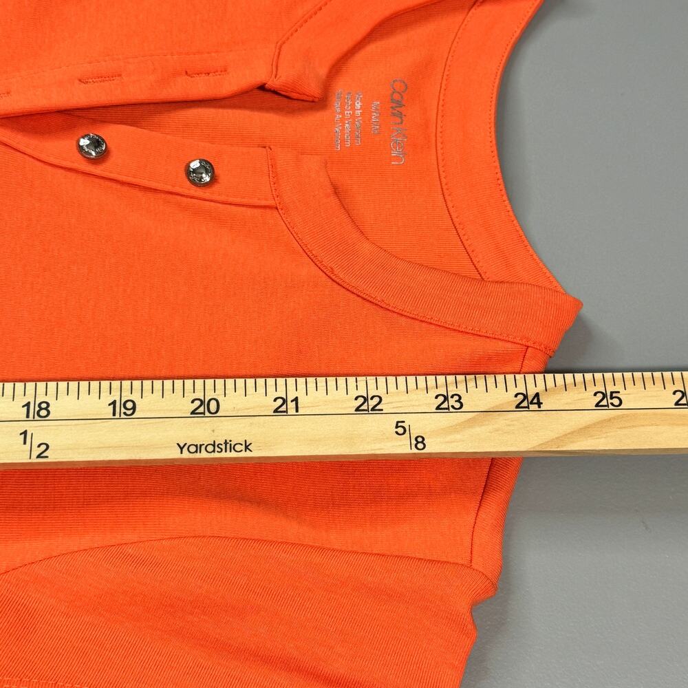 Calvin Klein Womens Blouse Size Medium Orange V Neck Cap Sleeve - Picture 4 of 4